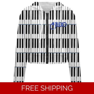 Custom Ladies Long Sleeve Cropped Hoodie Piano Keys